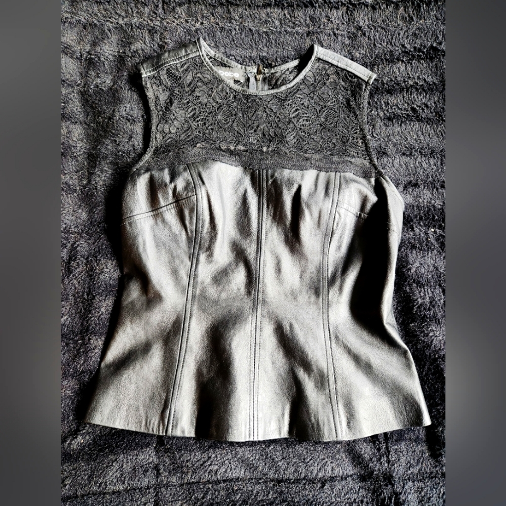 Bebe Leather & Lace Top M